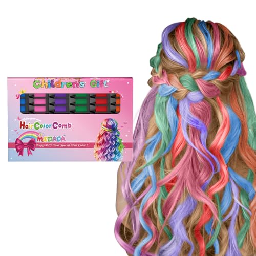 New Hair Chalk Comb Temporary Hair Color Dye for Girls Kids, Washable Hair Chalk for Girls Age 4 5 6 7 8 9 10-12 Birthday Christmas New Year Cosplay