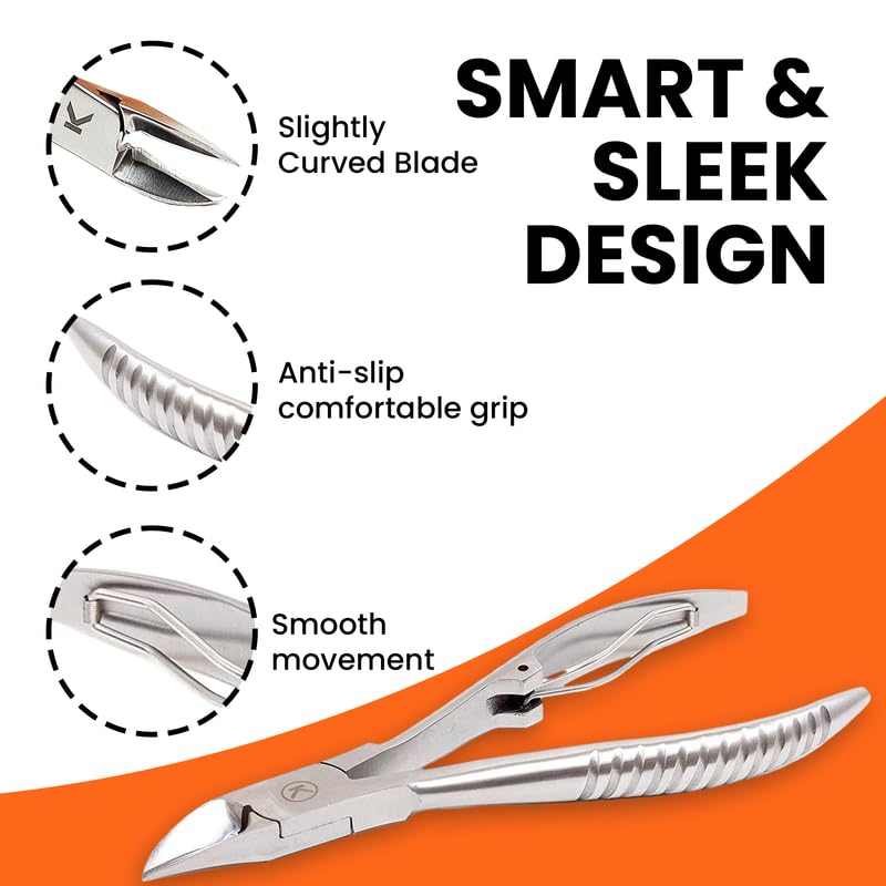 Kohm Ingrown Toenail Clippers | Super Control Cuticle Trimmer & Wide Jaws - Precision Stainless Steel Nail Nippers for Thick & Ingrown Nails |