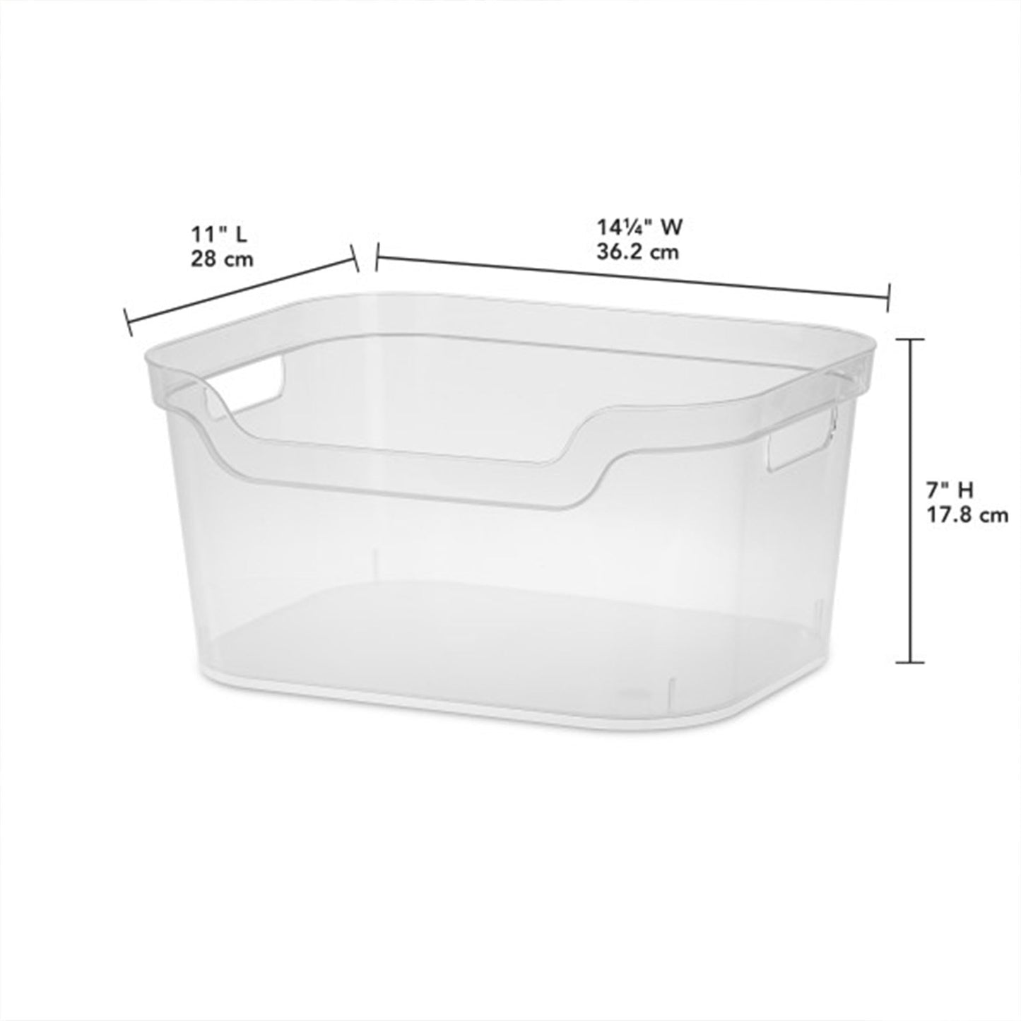 Sterilite 7 x 11 x 14.25 Inch Polished Open Scoop Front Storage Bin with Comfortable Carry Through Handles for Household Organization, Clear (6 Pack)