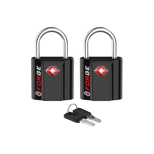 Forge TSA Approved Luggage Locks – 2 Pack Ultra Secure Dimple Key Locks, 1" Wide x 1.8" Tall Alloy Body Travel Padlocks (Black)