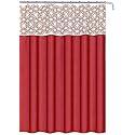 Decorative Red Fabric Shower Curtain: Scroll Embroidery on Sheer Panel Design
