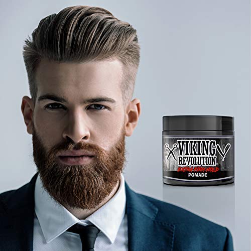 Viking Revolution Extreme Hold Pomade for Men - Style & Finish Your Hair - Extra Firm,Strong Hold & High Shine for Men’s Styling Support - Water Based