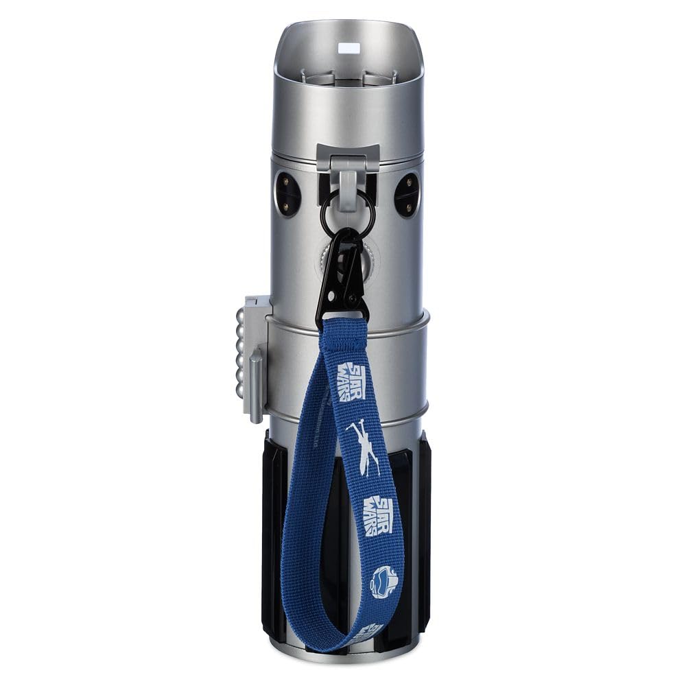 Disney Store Official Star Wars Lightsaber Water Bottle with Sound & Light Effects, Translucent Blue Sleeve, Red Button Pop Top, Silicone Flange