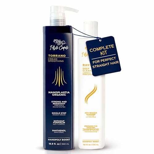 I Belli Capelli Torrano Keratin Hair Treatment Straightening in 1 Step, Formaldehyde Free-Nanoplastia Para Alisar Cabello 16.9Fl.oz (500ml) + Deep