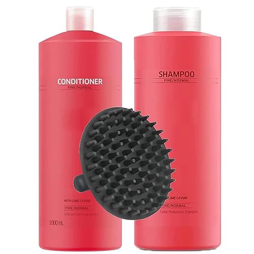 Invigo Brilliance Shampoo & Conditioner 1 Liter Duo Set + M Hair Designs Scalp Brush - Color-Safe, Shine-Enhancing, Sulfate-Free Hair Care for Normal