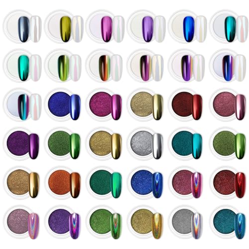 Artdone 36 Jars Chrome Nail Powder Magic White Pearl Kit Mirror Effect Silver Metallic Holographic Dip Nail Powder For Resin Craft & Nail Art Beauty and Personal Care Artdone Default Title
