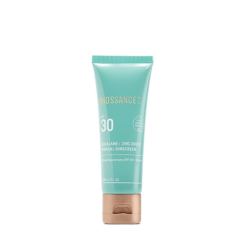 Biossance Squalane + Zinc Sheer Mineral Sunscreen Lotion - Broad-Spectrum SPF 30 with Zinc Oxide and Ectoin - Weightless with Non-Greasy, Dewy Finish
