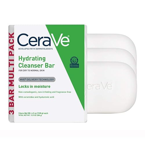 CeraVe Hydrating Cleanser Bar | Soap-Free Body and Facial Cleanser with 5% Moisturizing Cream | 3-Pack, 4.5 Ounce Each