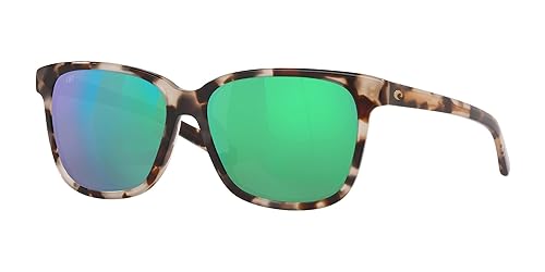 Costa Del Mar Womens May Round Sunglasses, Tiger Cowrie/Green Mirrored Polarized-580G, 57 mm