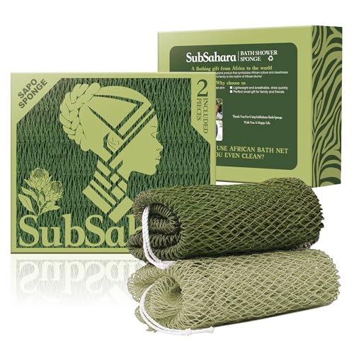 SubSahara Authentic African Net Sponge - 2 Pack Exfoliating Bath & Shower Loofah Sponge for Body & Face, Gentle Scrubber for All Skin Types, Travel Beauty and Personal Care SubSahara Default Title