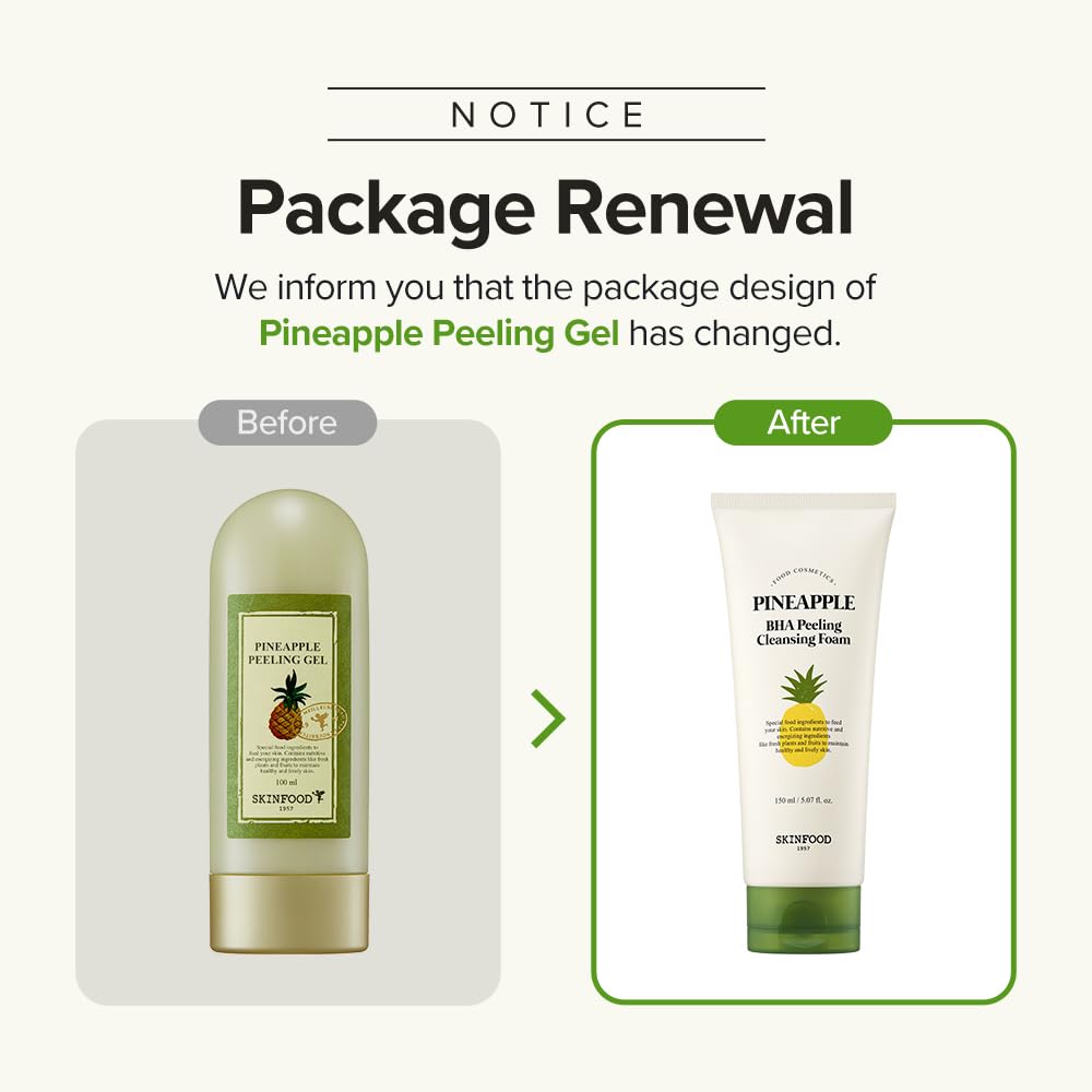 SKINFOOD Pineapple Peeling Gel 3.38 fl.oz. (100ml) - Pineapple & Aloe AHA Deep Facial Exfoliating Gel, Eliminates Sebum, Skin Clear and Blemish-Free