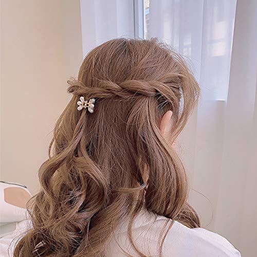 Mini Pearl Hair Barrettes for Women Girls, 10pcs Sweet Artificial Pearl Hair Clips, Flower Pins Clips for Party Wedding Daily