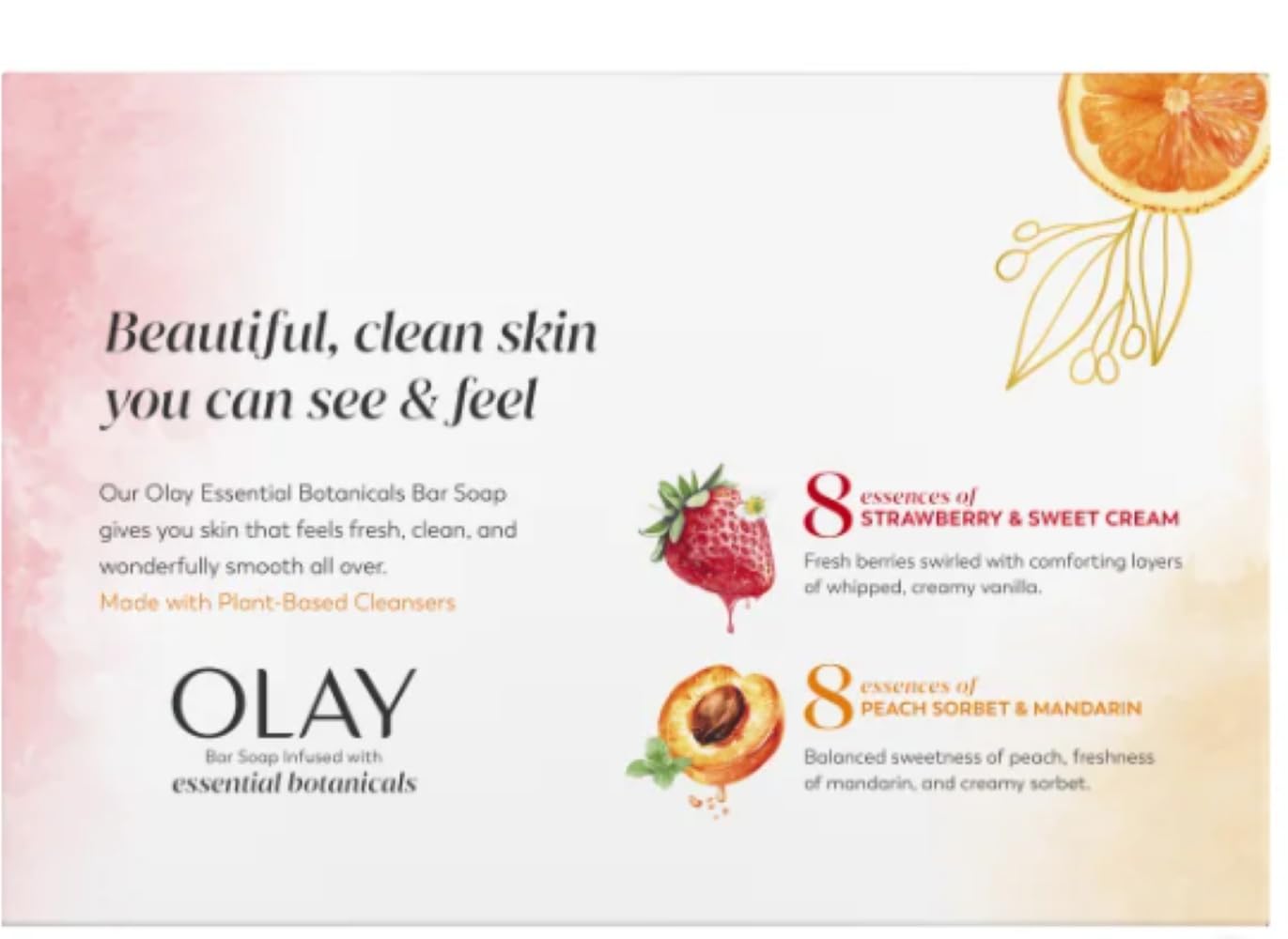 Olay Botanical Bliss Bar Soap - 16 Pack (3.75 oz each) | Infused with Strawberry & Sweet Cream, Peach Sorbet & Mandarin