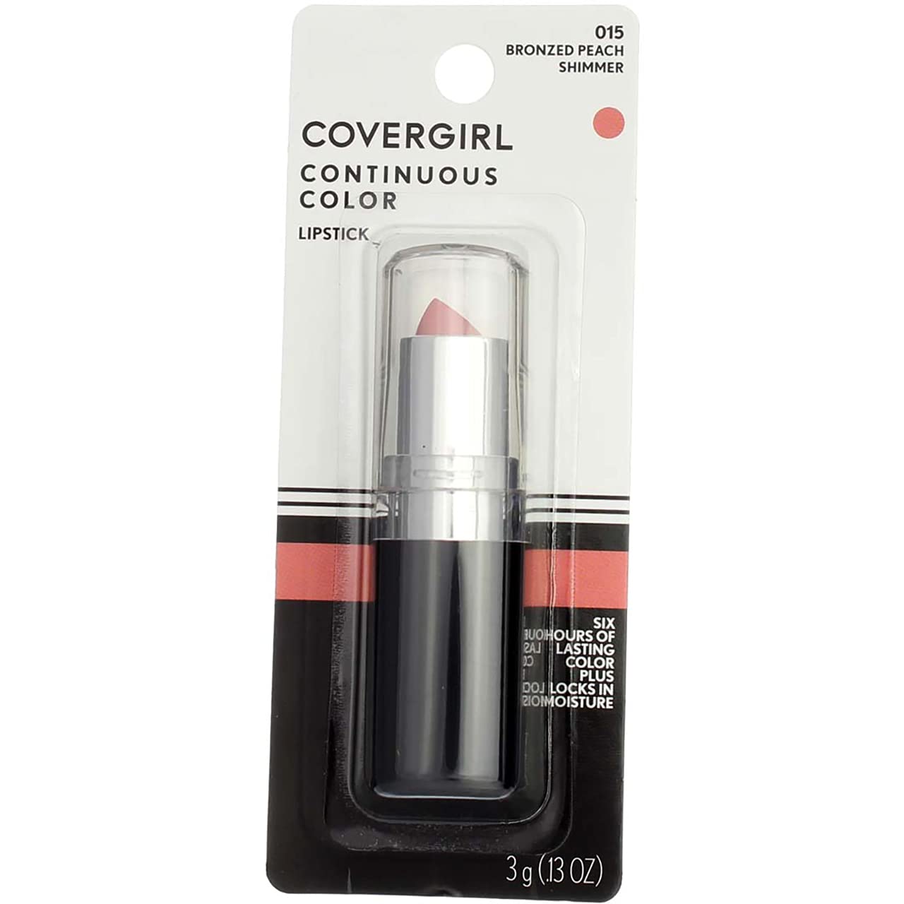 CoverGirl Continuous Color Lipstick, Bronzed Peach 015, 0.13-Ounce Bottles (Pack of 2)