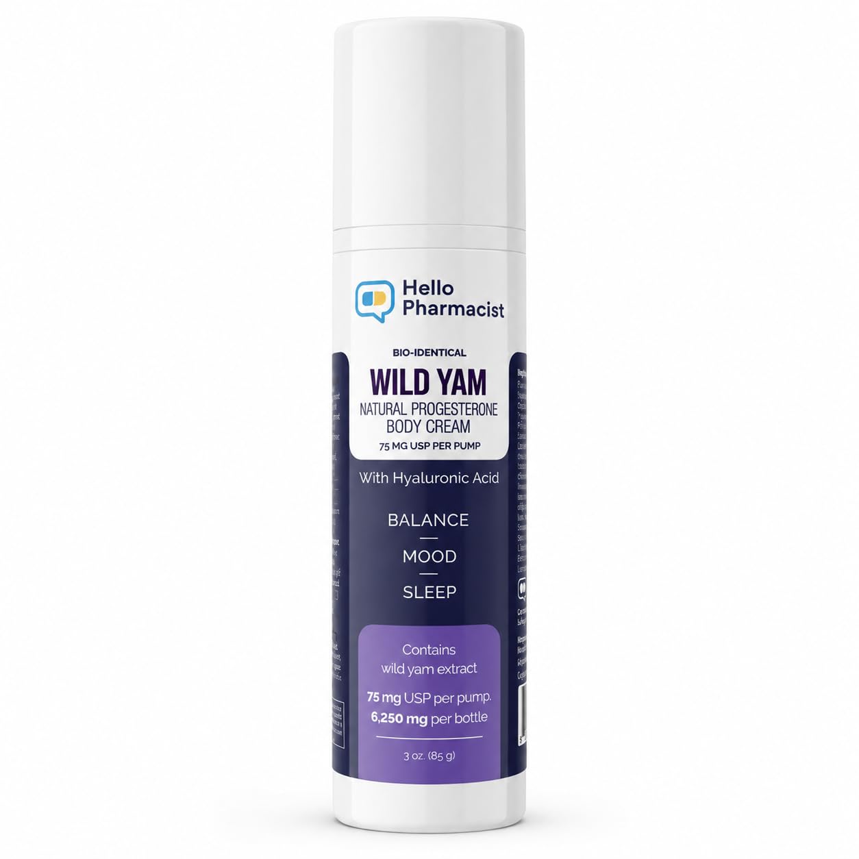 HelloPharmacist BioIdentical Progesto Cream 75mg MAX - Hormone Balancing Skin Moisturizer with Hyaluronic Acid, Plant-Based, Non-GMO, Gluten-Free