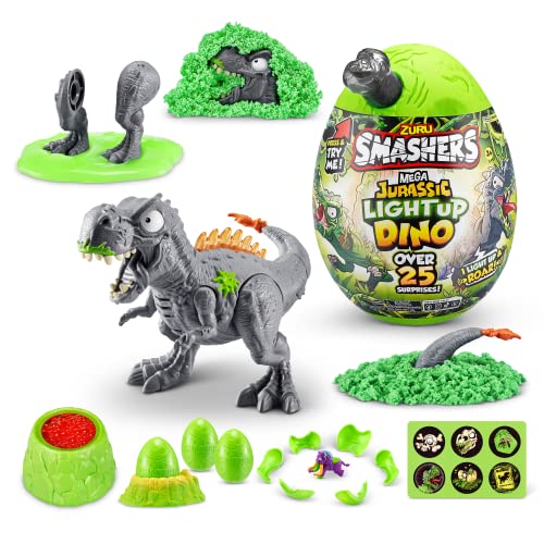 Smashers Mega Jurassic Light Up Dino Egg (T-Rex) by ZURU Collectible Egg with Over 25 Surprises, Volcano Slime, Fossil Toy, Dinosaur Toys, T-Rex Toy…
