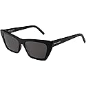 Saint Laurent Women's Narrow Cat Eye Sunglasses, Shiny Black/Grey Green, One Size