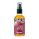 Badger Rose Body Oil, 100% Organic Rose Scented Body Oil, All Natural Body Moisturizer, Organic Jojoba & Rose Oils Soothe Dry Skin, 4 fl oz Glass