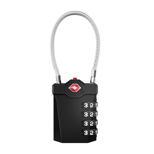 ZHEGE TSA Approved Luggage Lock – Black Combination Padlock with 5.5" Flexible Cable, 10,000 Code Options for Suitcases, Backpacks & Bags