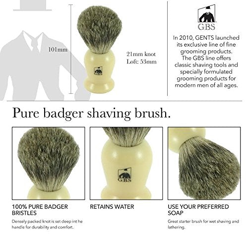 GENTS Ultimate Wet Shaving Kit for Men with 5 Blade Compatible Razor, Badger Brush, Stainless Steel Bowl and Dual Stand, Ivory Beauty and Personal Care G.B.S