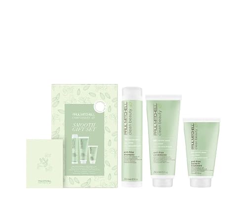 Paul Mitchell Clean Beauty Anti-Frizz Holiday Gift Set, Shampoo, Conditioner + Leave-In Treatment, For Textured, Frizz-Prone Hair