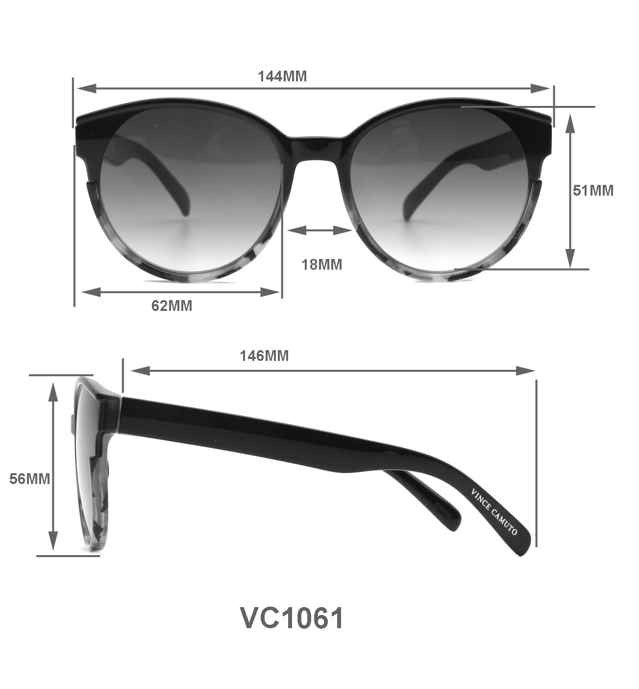 Vince Camuto Women's Retro Cat Eye Round Sunglasses, Black, 62 mm