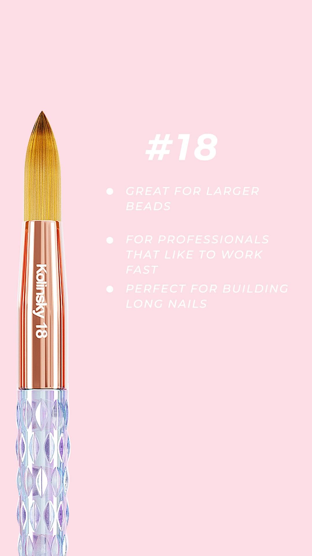 Kiara Sky Kolinsky Acrylic Nail Brush #18 - Pure Kolinsky Sable Hair, Iridescent Crystal Handle, Acetone Resistant, for Acrylic Application Beauty & Personal Care KIARA SKY