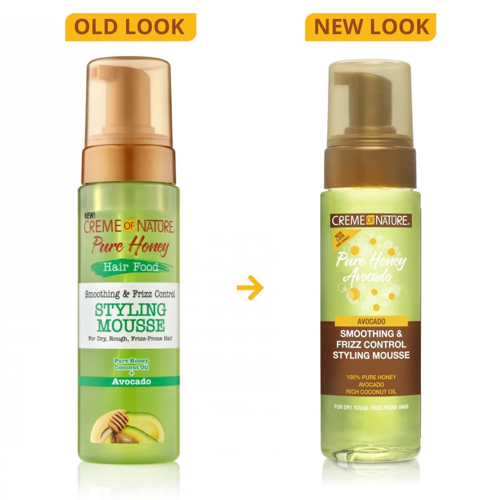 Creme of Nature Pure Honey Define Hair Food Smoothing & Frizz Control Styling Mousse, Flexible Hold & Shine for Curls, With Honey, Avocado Oil