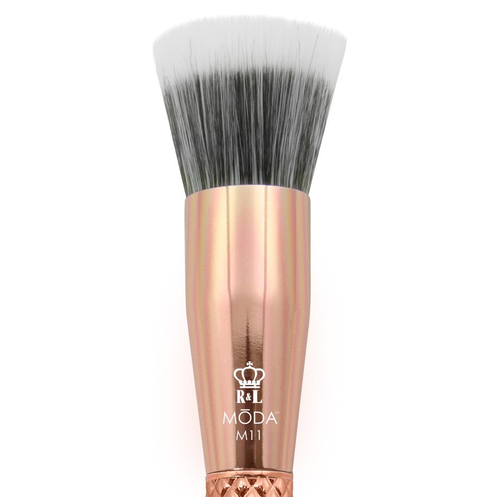 MODA Metallics Stippler Makeup Brush - Duo-Fiber Face Brush for Airbrushed Foundation, Blush & Highlighter