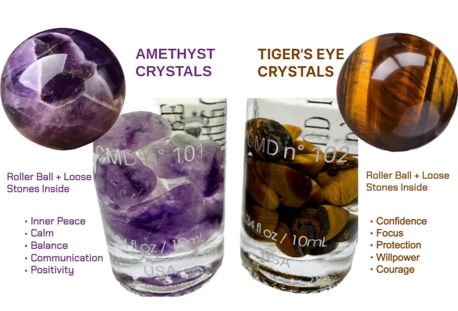 CMD Luxury Dubai Fragrance Perfume Oil Pheromones Infused, Roll On, Oud Ispahan Inspired, Natural Tigers Eye Crystal Rollerball, EDP Body Oil Roller