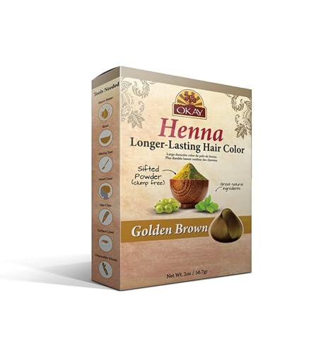 OKAY Pure Naturals Henna Hair Color Golden Brown 2oz - Natural Herbal Hair Dye for Gray Coverage, Long-Lasting Color, Conditions & Strengthens Hair