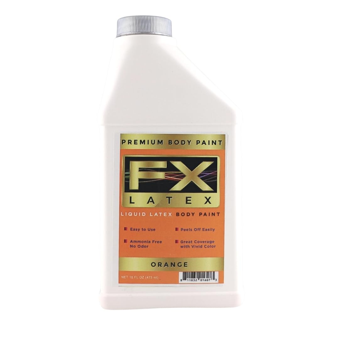 Liquid Latex - Face and Body Paint, Ammonia Free, Easy On and Off, Cosplay Makeup, Create Professional Monster, Zombie Arts 16 Oz (Orange)