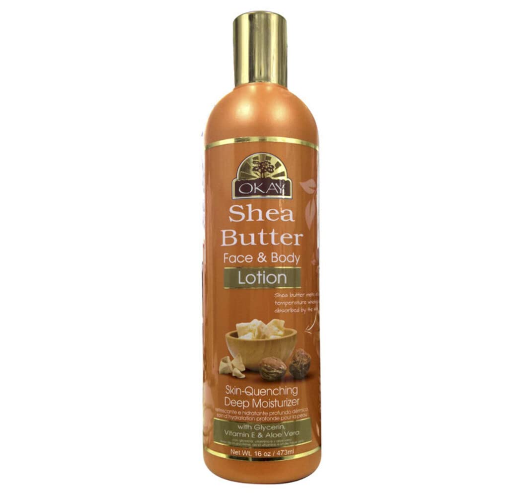 OKAY | Shea Butter Face and Body Lotion | For All Skin Types | Helps Restore Elasticity | With Glycerin, Vitamin E & Aloe Vera | Free of Paraben