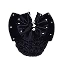 1PCS Black Rhinestone Satin Bow Barrette Bowknot Snood Net Barrette Hair Clip Bun Cover Hairnet Bowknot Decor French Hair Clip Women Girls Hair