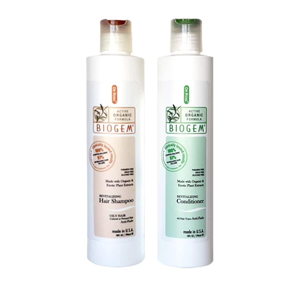 Dr ROSS' BIOGEM Clinically Proven Hair Loss Hair Care : Shampoo, Conditioner 10 Ounces for Oily Scalp Safety, Efficacy Test 100 Percent Stopped