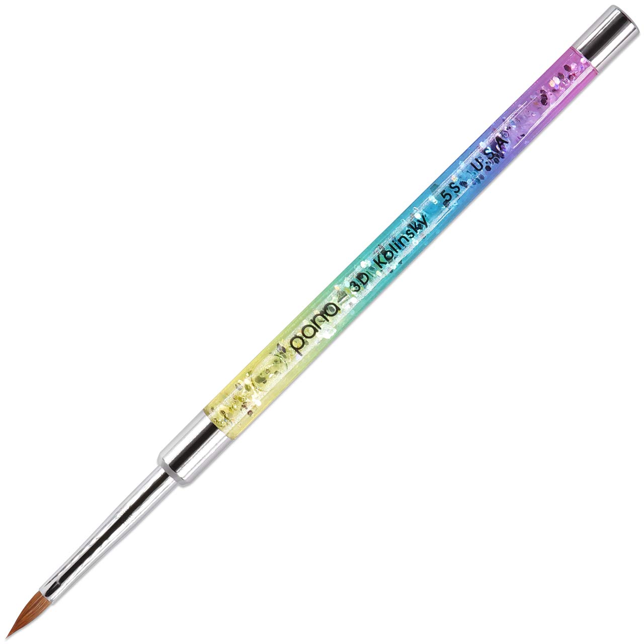 PANA Kolinsky 3D Acrylic Nail Brushes with Liquid Glitter Handle - For Professional Acrylic Powder Liquid Manicure Pedicure (Rainbow Color, Size #5)