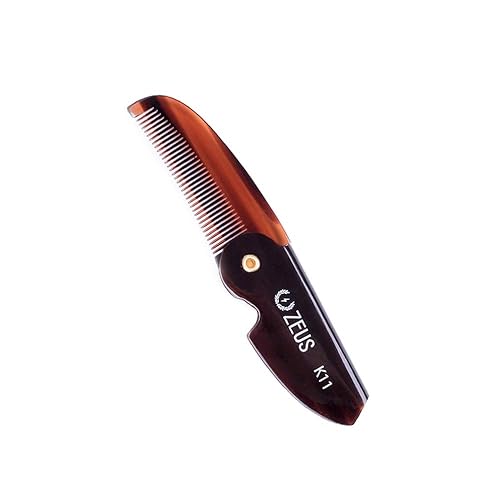 ZEUS Folding Mustache Comb for Men, Handmade Saw-Cut Pocket Comb for Men’s Beard & Moustache Grooming, Compact & Travel Friendly (Traditional) K11