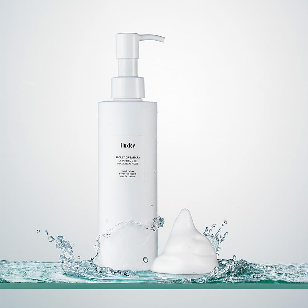 Huxley Secret of Sahara Gel Cleanser, Korean Gel-to-Foam Facial Cleanser for Daily Cleansing, Gentle Hydrating Face Wash for Makeup & Sunscreen