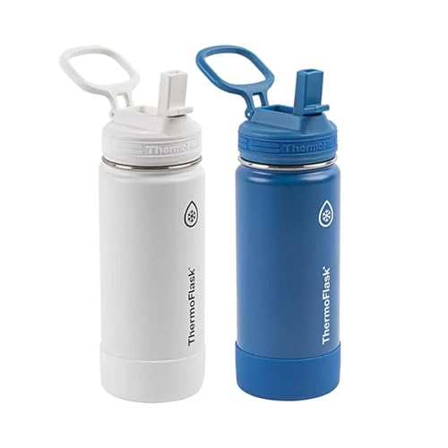 Thermoflask Set of 2 16 oz Stainless Steel Bottles (White/Blue)