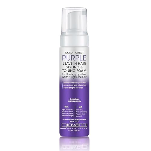 GIOVANNI Color Chic Purple Leave-In Hair Styling & Toning Foam - Purple Foam for Blonde, Gray, Brassy, Fine Hair, Gives Volume & Shine for Women & Men