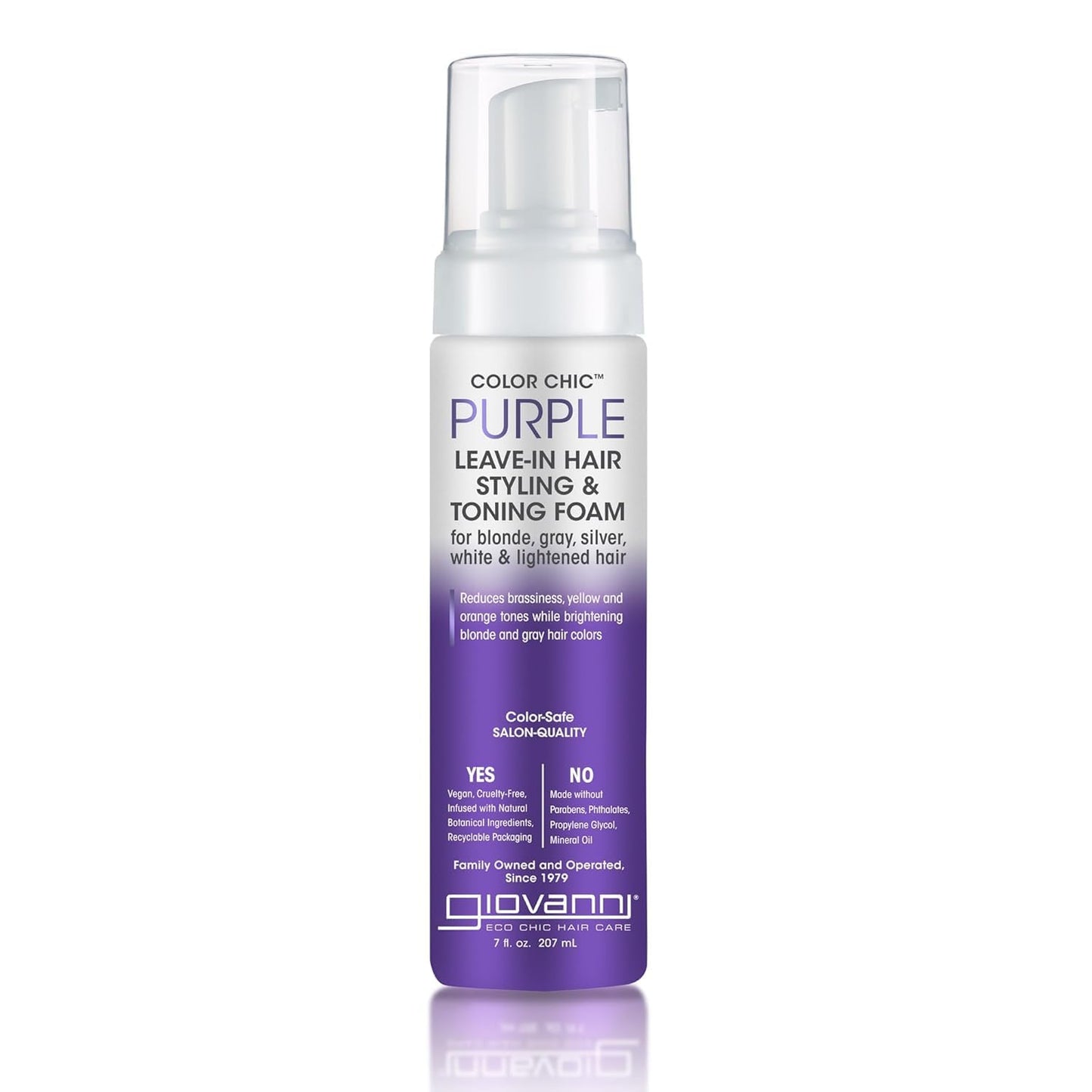 GIOVANNI Color Chic Purple Leave-In Hair Styling & Toning Foam - Purple Foam for Blonde, Gray, Brassy, Fine Hair, Gives Volume & Shine for Women & Men