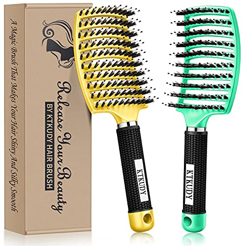 KTKUDY Detangling Brush Getting Knots Out without Pain - Boar Bristles HairBrush Make Hair Shiny & Healthier Vented Detangler Brush for Women Men Kids