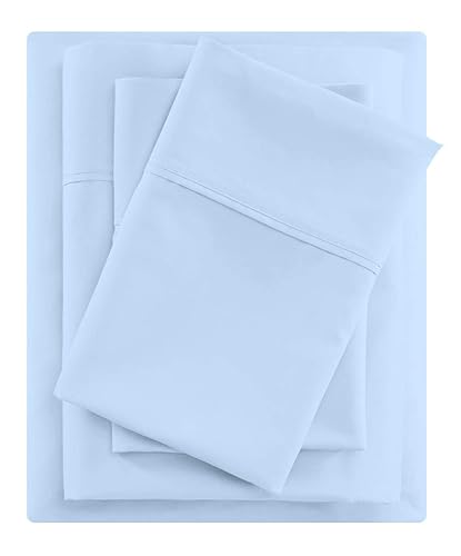 Queen Size Sheet Set - Light Blue 4 Piece Set - Hotel Luxury Bed Sheets - Deep Pockets - Easy Fit - Breathable & Cooling - 600TC Sheet Queen Sheets -