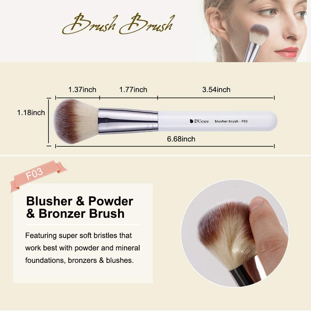 DUcare Makeup Brushes 3Pcs Foundation Contour Bronzer Brush,Concealer Brush,Blusher Powder Brush, Face Kabuki Travel Buffing Stippling Liquid Blending