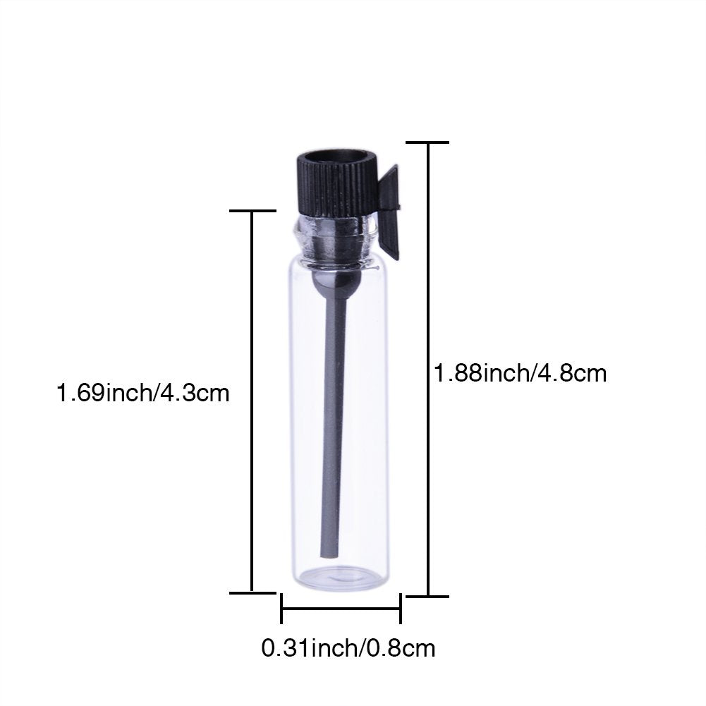 Enslz 100PCS Perfume Samples Mini Bottles With Black Lid Empty Glass Vials Dropper Bottle for Travel and Party (2ml)