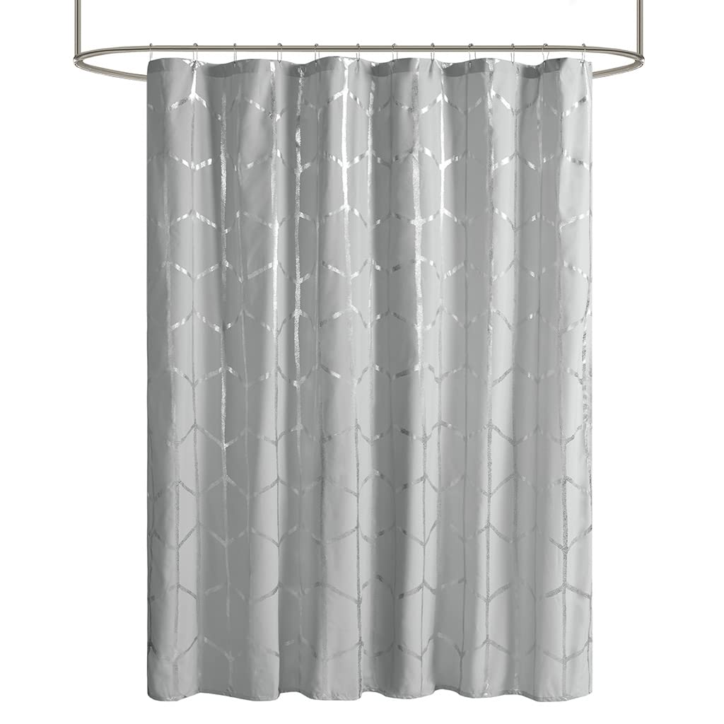 Intelligent Design Raina Shower Curtain Printed Geometric Metallic Machine Washable Modern Home Bathroom Decorations, 72" x 72", Grey (ID70-1292)