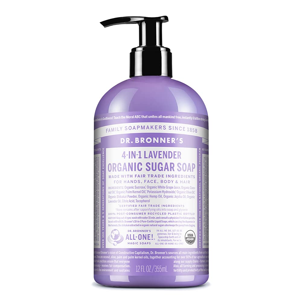 Dr. Bronner's - Organic Sugar Soap (Lavender, 12 Ounce) - Made with Organic Oils, Sugar and Shikakai Powder, 4-in-1 Uses: Hands, Body, Face and Hair Beauty & Personal Care Dr. Bronner's