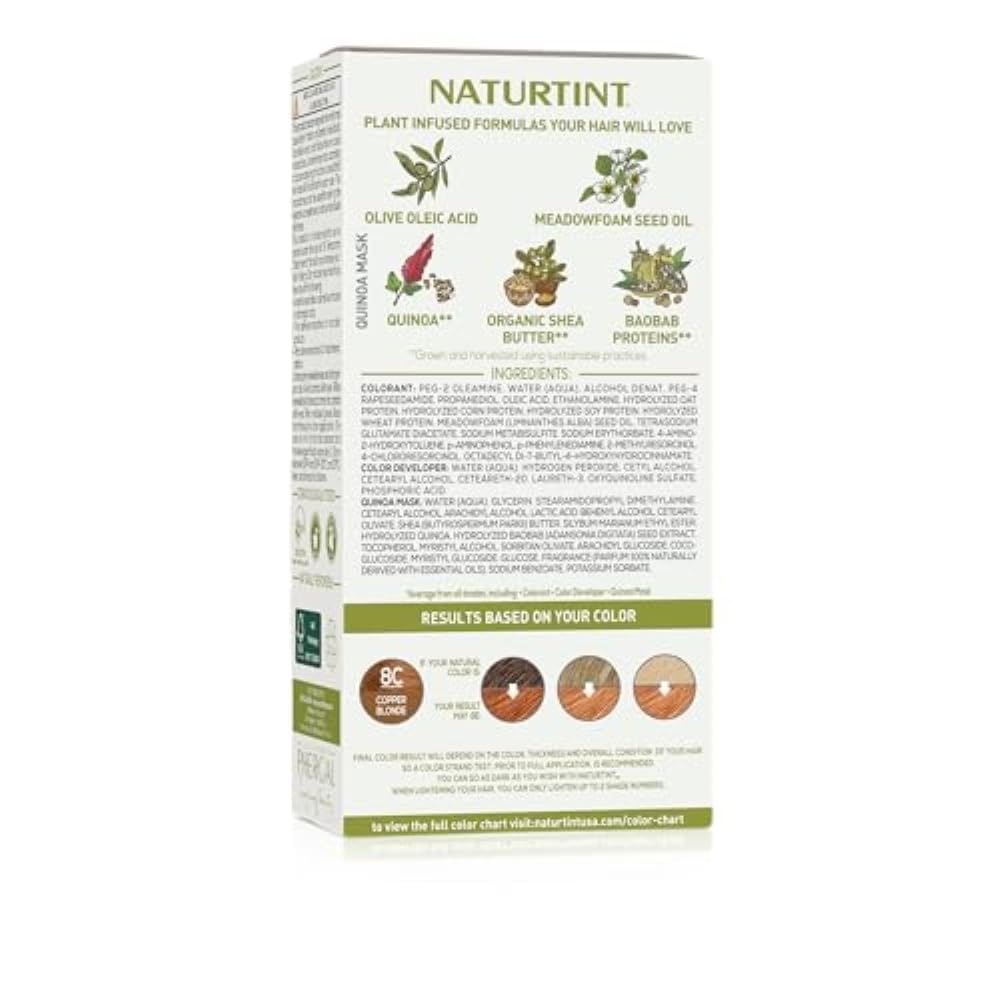 Naturtint 8C Copper Blonde Permanent Hair Color (Pack of 1), Ammonia Free, Vegan, Cruelty Free, up to 100% Gray Coverage, Long Lasting Results