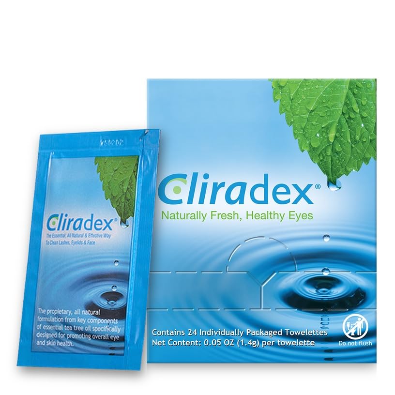 Cliradex Towelettes - Natural Face, Eyelash & Eyelid Cleanser - Wipes for Demodex, Blepharitis, Mgd and Red Irritated Eye Lid - Tea Tree Oil Extract.