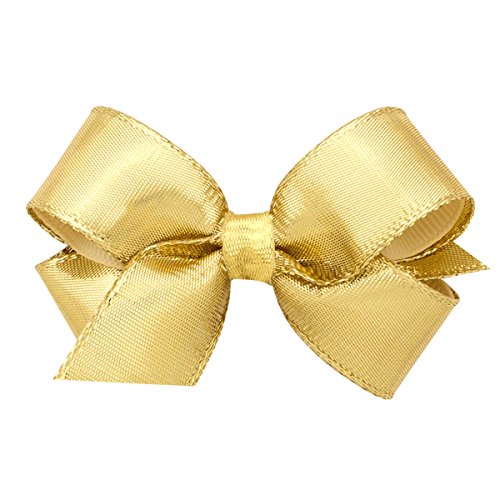 Wee Ones Girls' Metallic Overlay Hair Bow on a WeeStay No Slip Clip, Mini, Gold